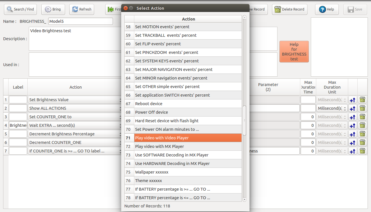 uTAFS Select Action Window - Screen Shot