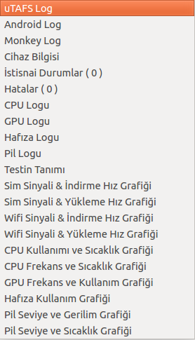 uTAFS Test Analiz Seçenekleri